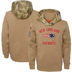 Nike New England Patriots Youth Khaki 2019 Salute to Service Therma Pullover Hoodie